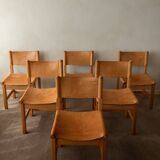 Vintage Kotka Dining Chairs Tomas Jelinek IKEA, Pine Leather 1980s Set of 6