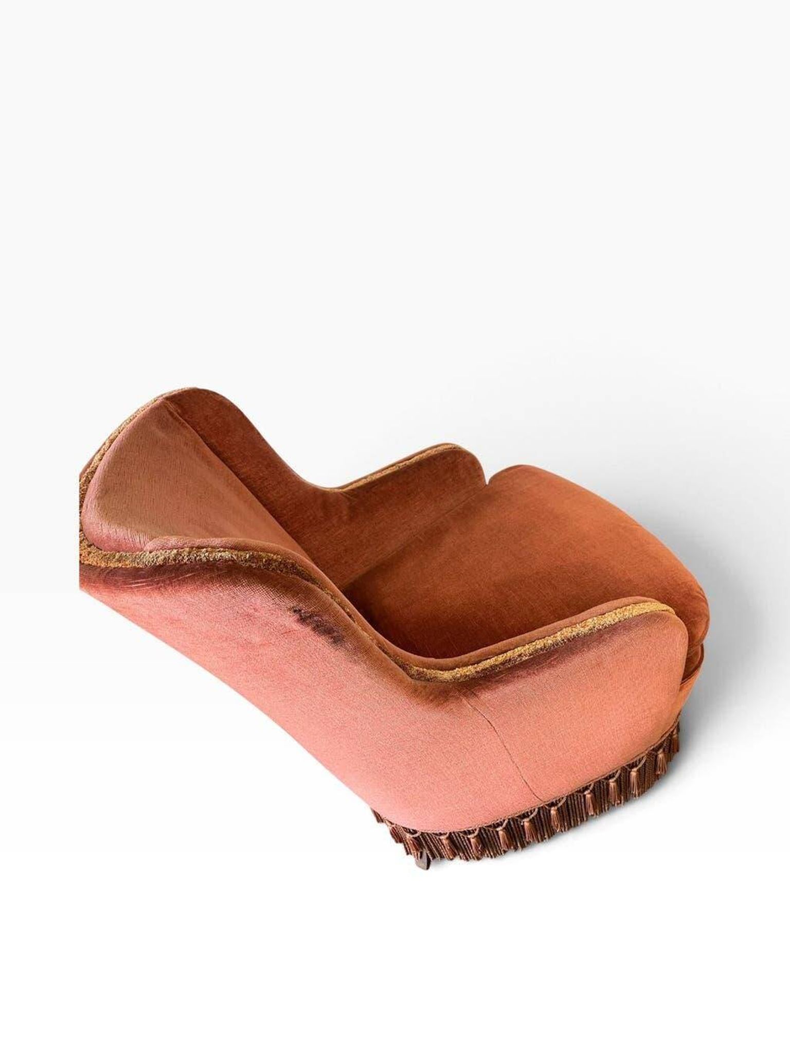 Ensemble de 2 fauteuils/sièges vintage rose poudré à franges