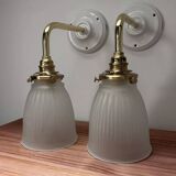 Pair of ribbed glass tulip wall sconces