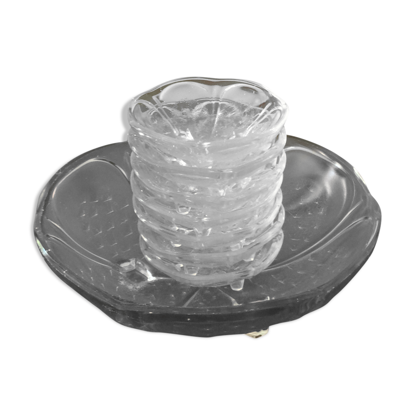 Fruit salad set on 3 glass feet (bowl and 7 cups)