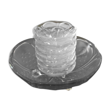 Service à salade de fruits sur 3 pieds en verre (saladier et 7 coupelles)