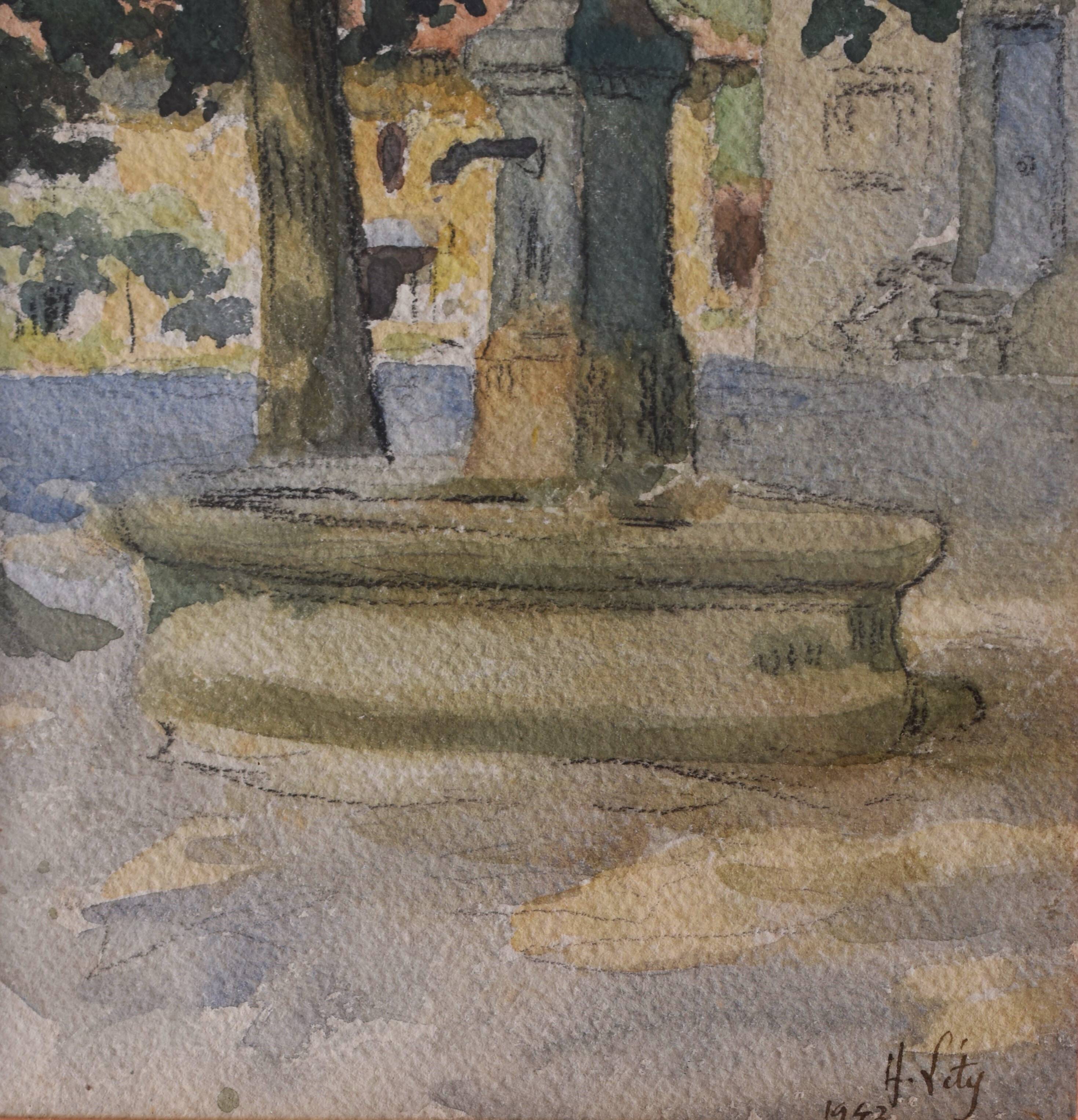 Hippolyte Léty, Fountain in the square at Meyssiez (Dauphiné), 1943