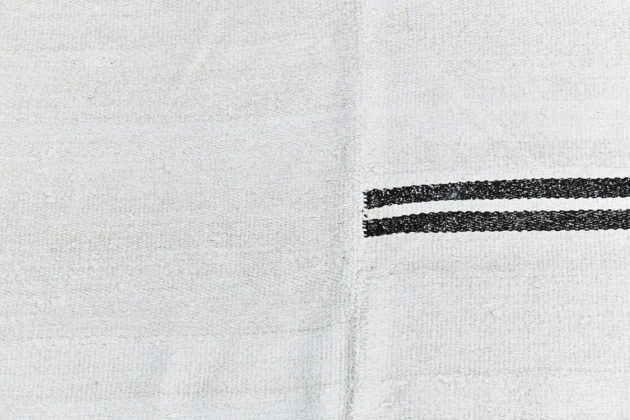 %100 Wool Beige & Black Striped Vintage Kilim Rug, 309x366 Cm