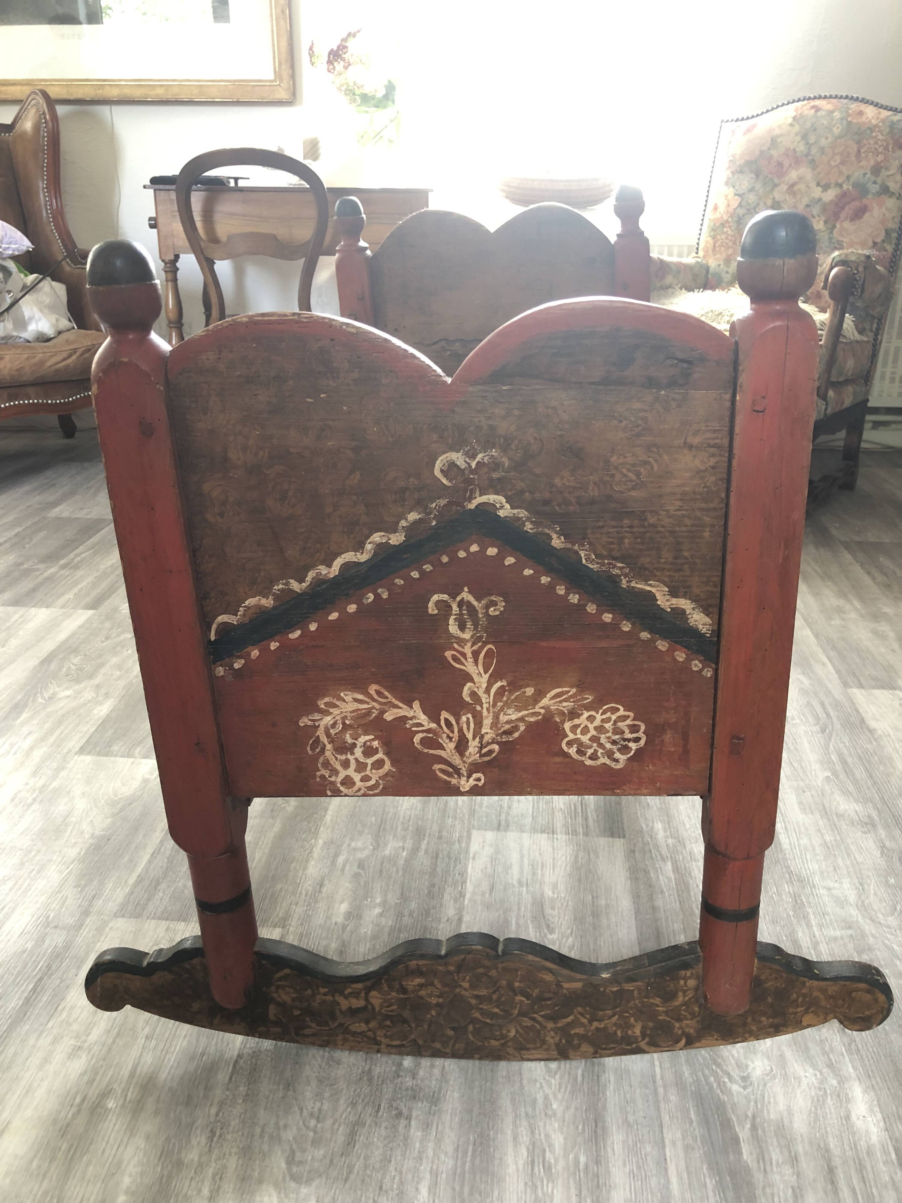 Berceau meuble polychrome alsacien de Brumath 19eme siècle 1837