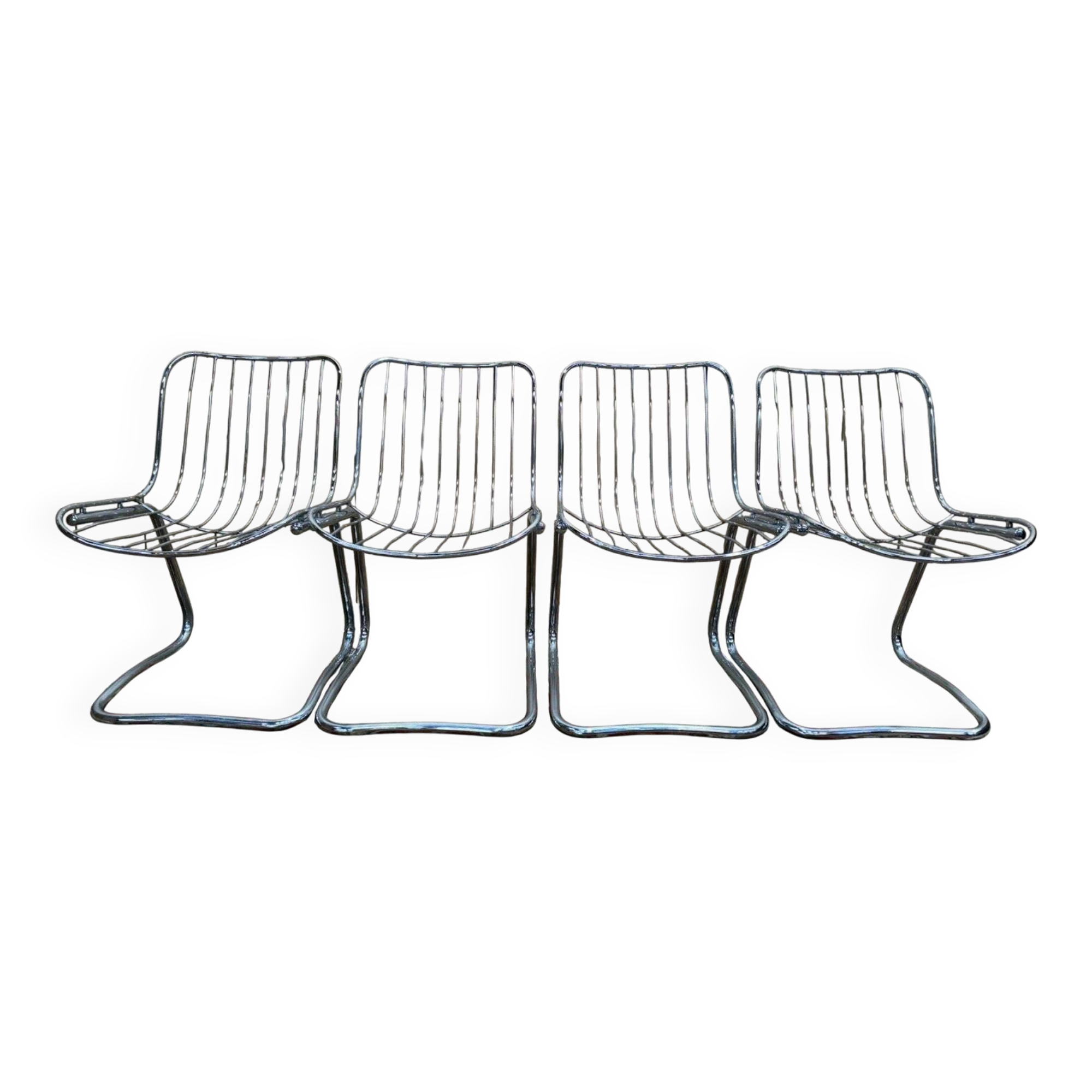 Set of 4 chairs attributed to Willy Rizzo – Chrome steel – 1970s