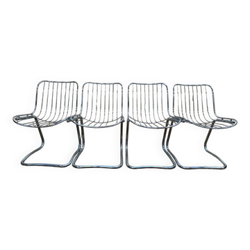 Set of 4 chairs attributed to Willy Rizzo – Chrome steel – 1970s