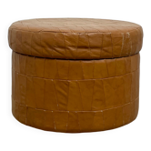 Pouf coffre patchwork en cuir marron