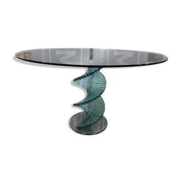 Table en verre tordu vintage des années 90.