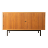 1960s sideboard, walnut veneer, black steel legs