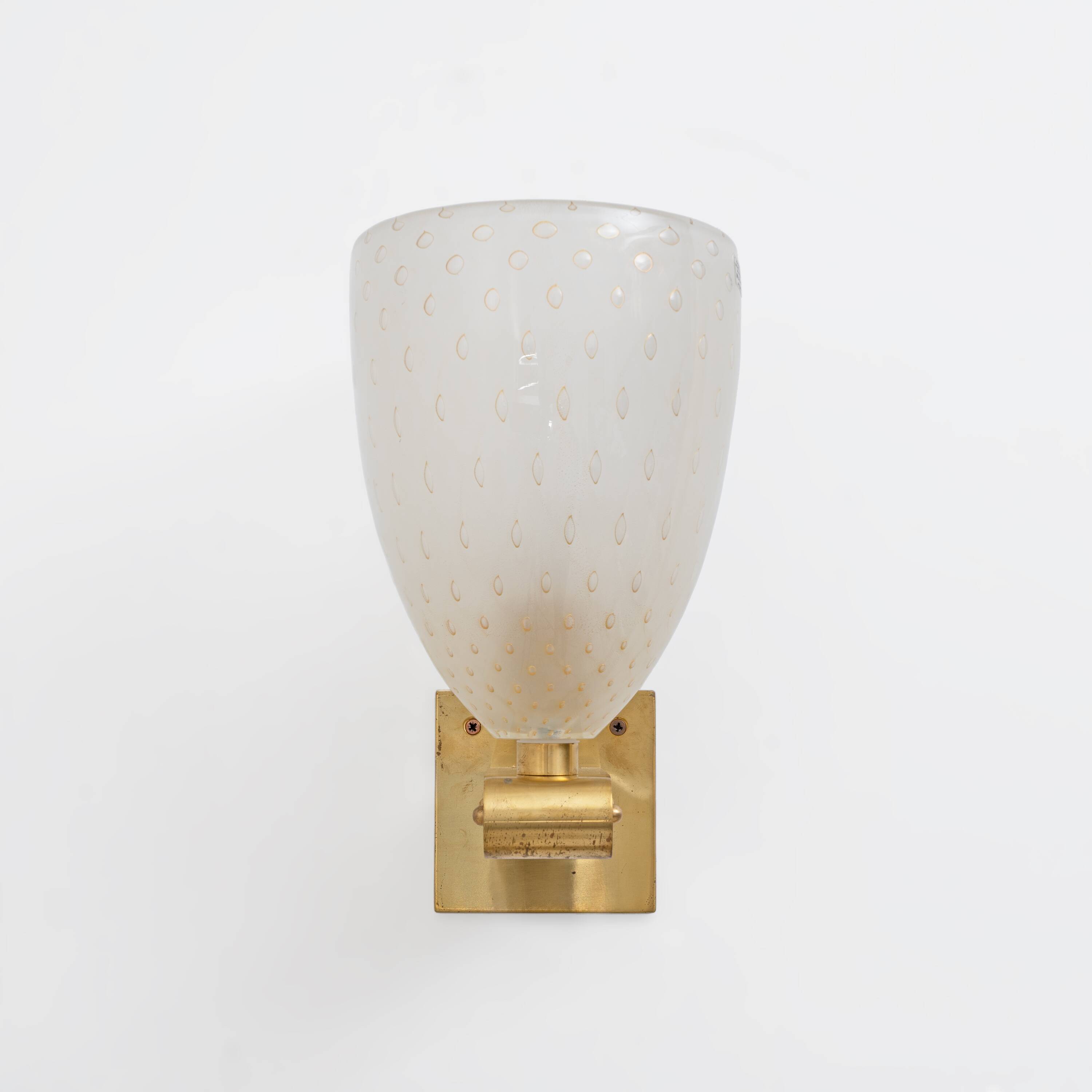 Pair of Murano Pulegoso Glass and Brass Wall Sconces, Italy