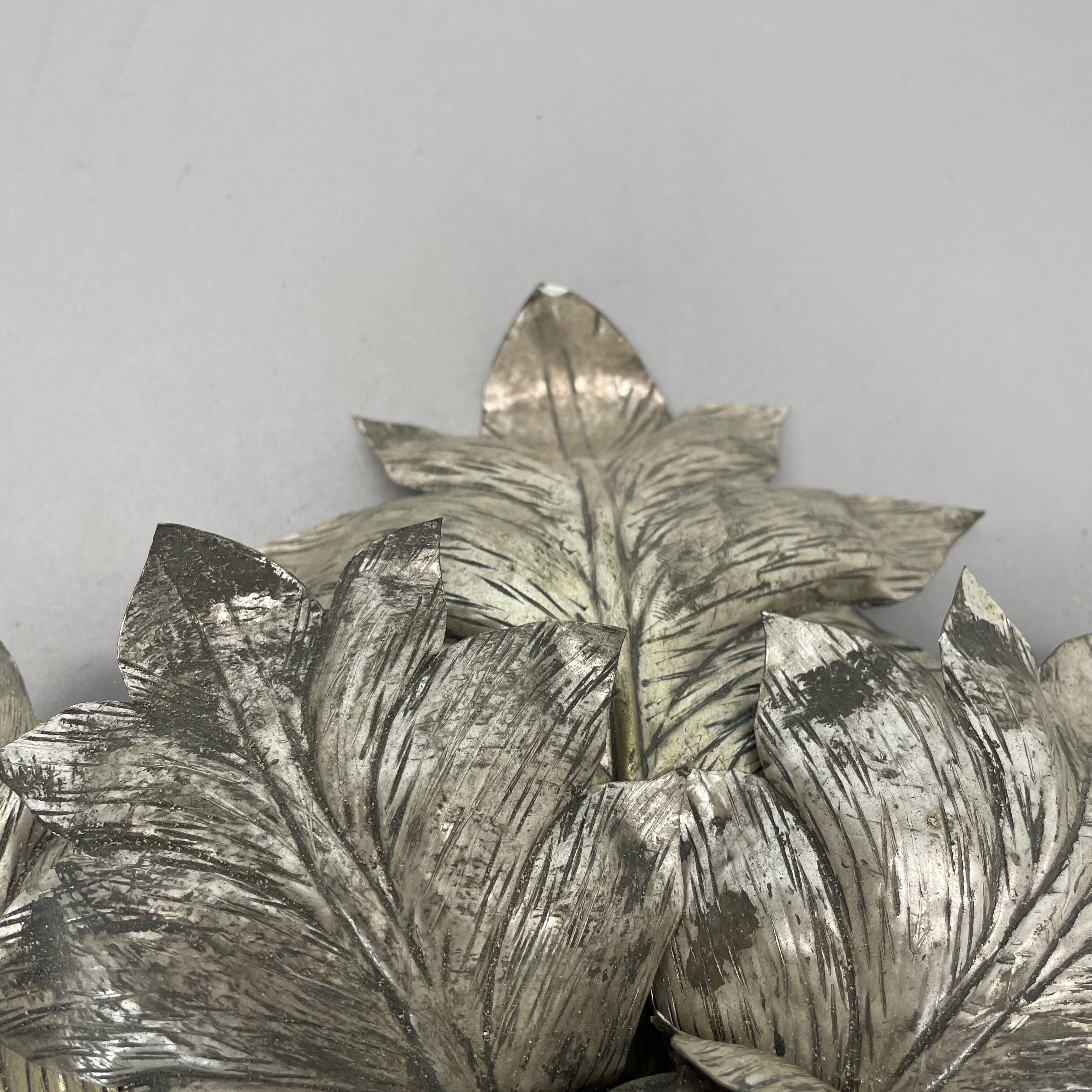 rare 36cm silver tone Metal Florentiner Leaf Theatre Ceiling Light, Italy