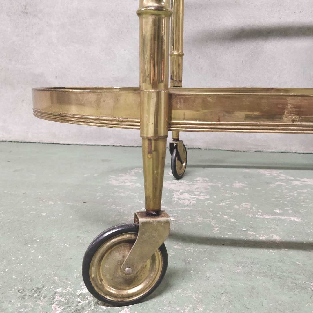 1960s golden bamboo metal serving trolley