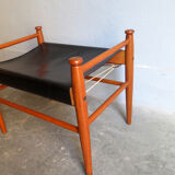 Repose-pied en teck et cuir années, Denmark, 1950