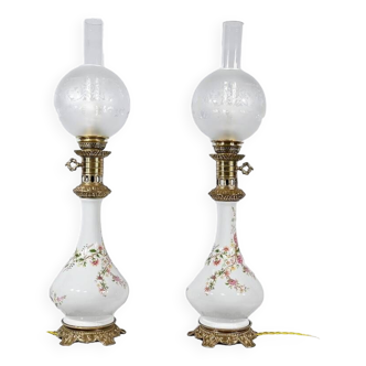 Pair of Earthenware Oil Lamps, electrified, Napoleon III style – Mid 20th century