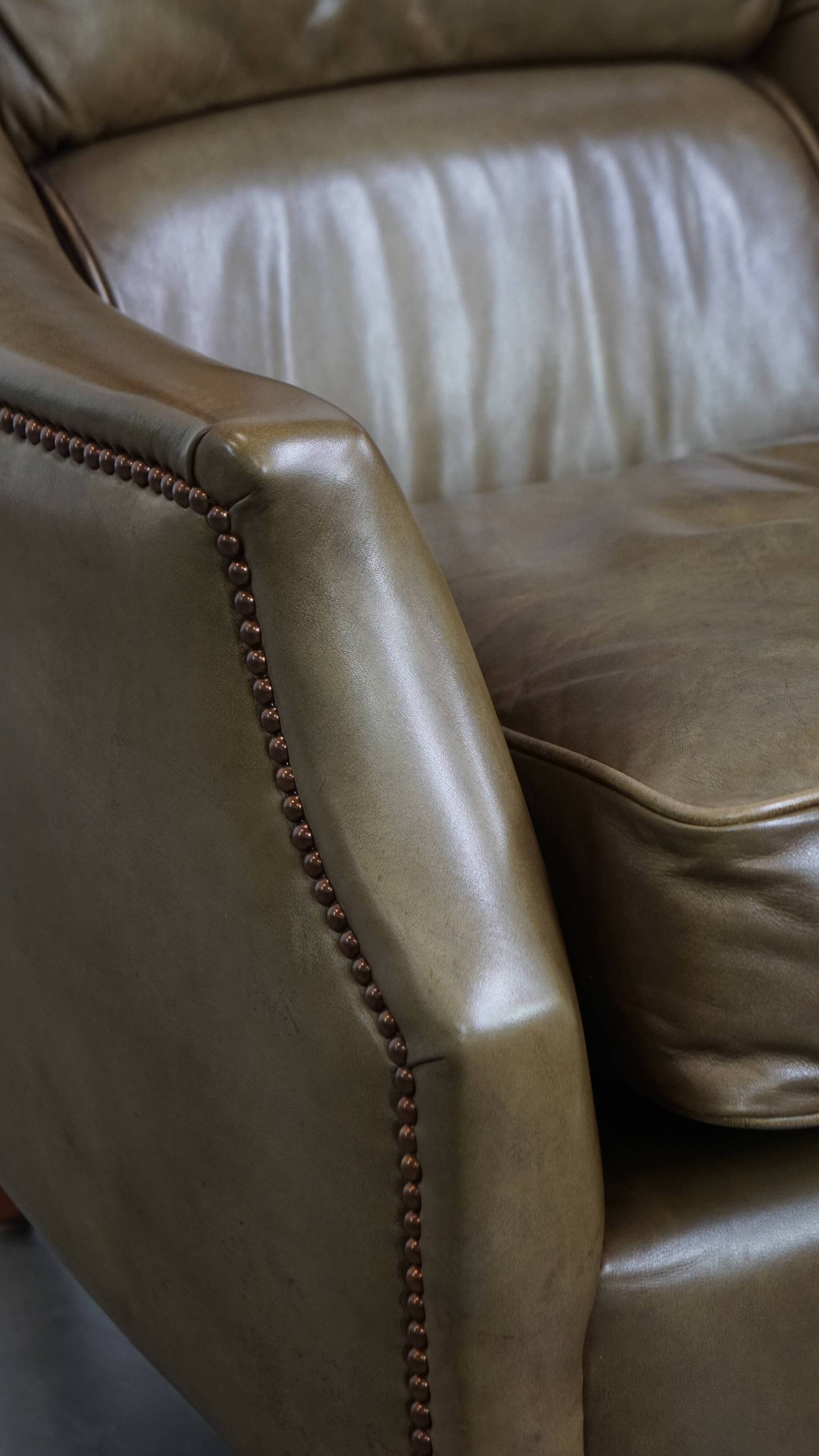 Olive Green Cowhide Leather Armchair
