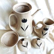 Vintage 23-piece Niderviller coffee set with hand-painted black tulip decor.