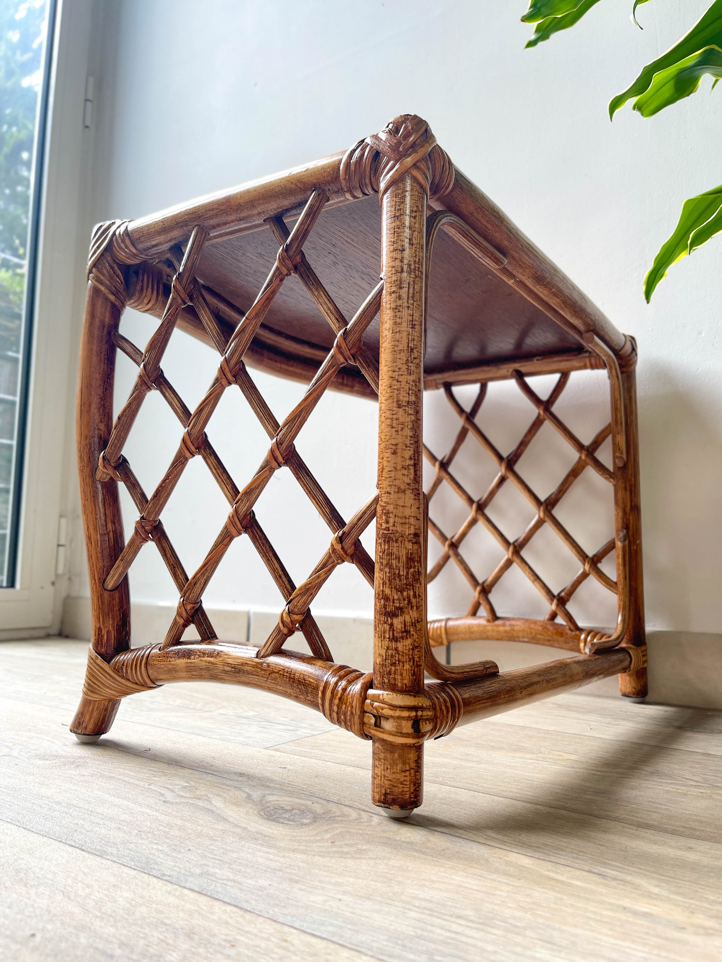 Vintage trundle tables in bamboo and rattan