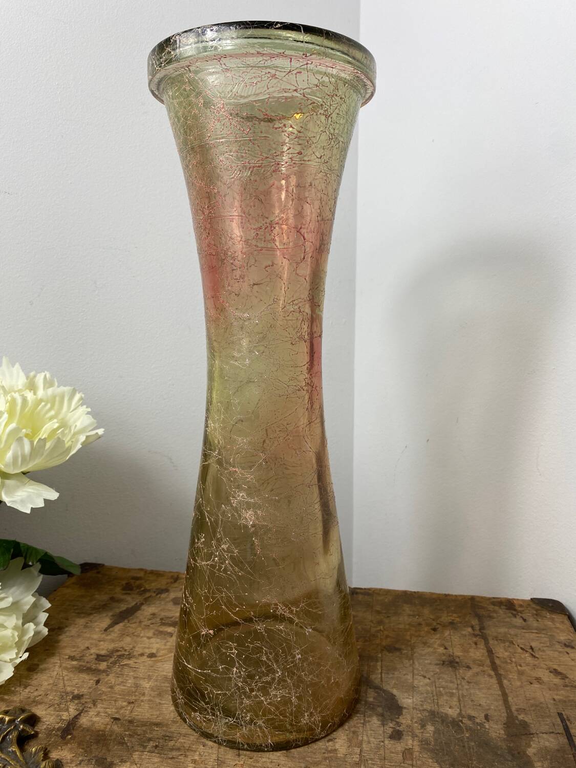 Large cracked glass vase