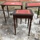 Series 3 Tables Trundles Wood Bent Feet + Top Embossed Leather Vintage Red