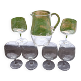 6 water glasses and engraved crystal pitcher from the 70s