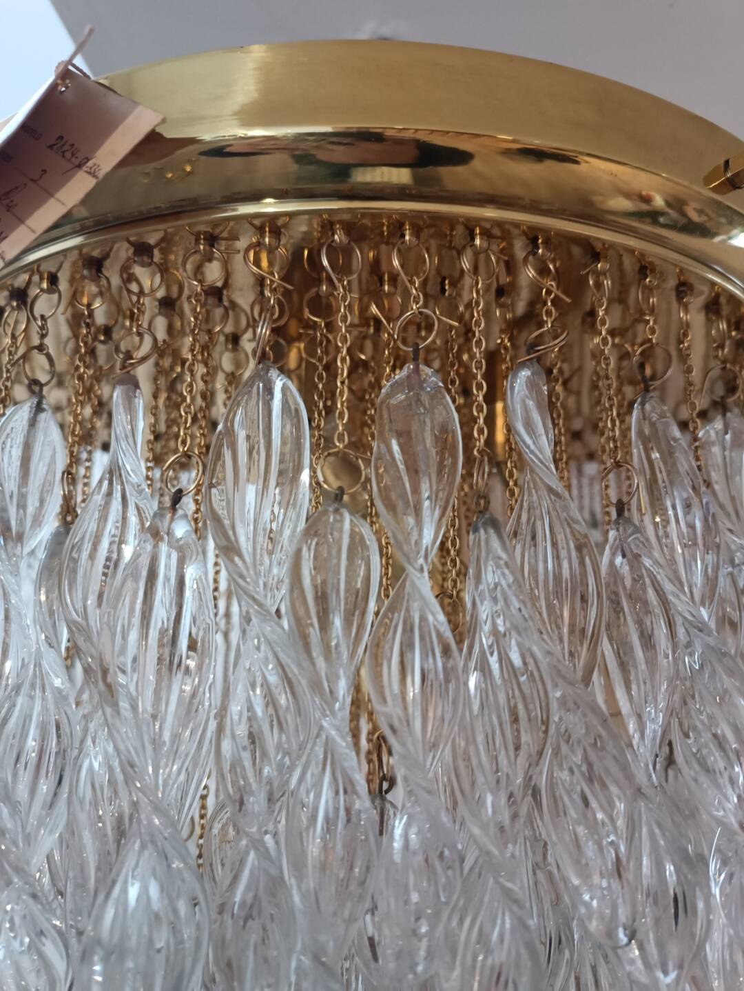 Murano Italy 1970s Wavy Crystal Cascade Chandelier