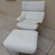 Fauteuil relax lounge et ottoman cuir blanc  palissandre