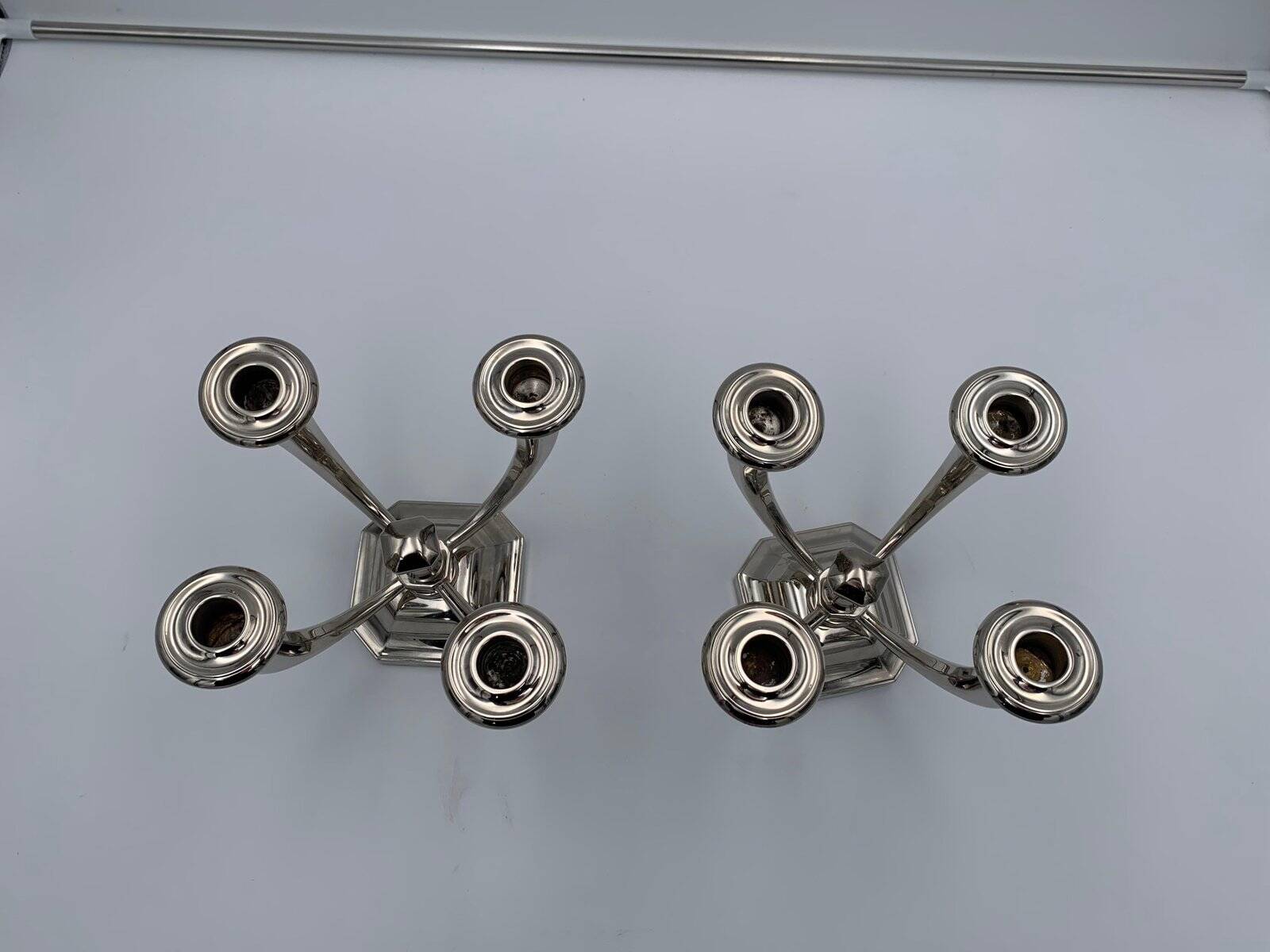 Art Deco French Nickeled Bronze Candlesticks by J. Leleu, 1930, Set of 2