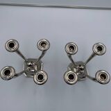 Art Deco French Nickeled Bronze Candlesticks by J. Leleu, 1930, Set of 2