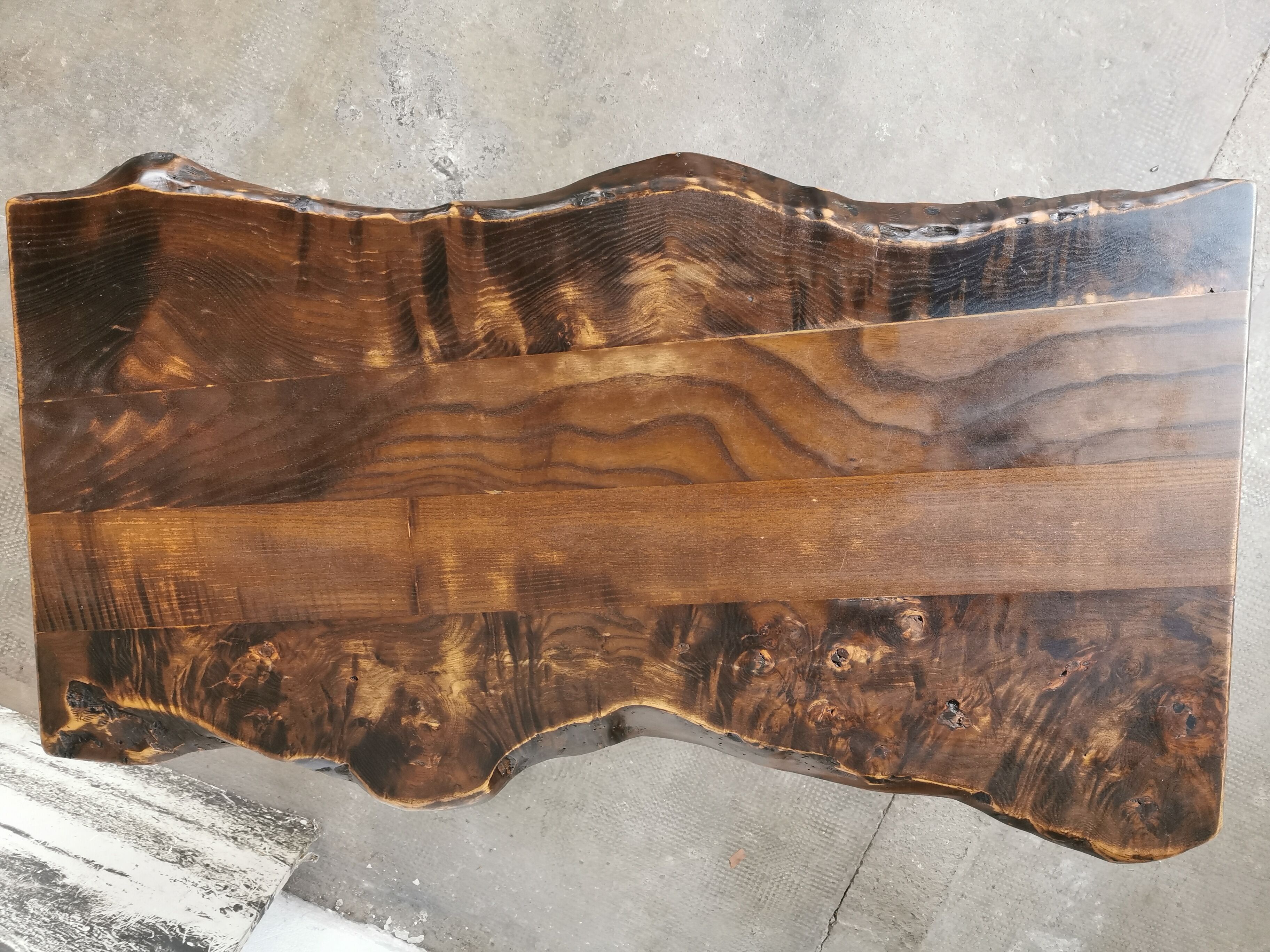 Brutalist, primitive wooden coffee table.