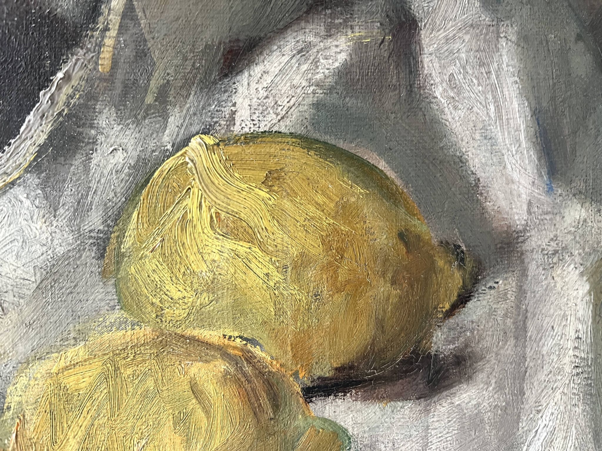 Oil on canvas still life with fish from the 1920s, antique painting.