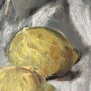 Oil on canvas still life with fish from the 1920s, antique painting.