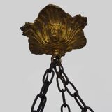 Ancien lustre, suspension vasque Art Déco 1 Feu, en pâte de verre jaune.