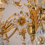 Large flower-shaped chandelier in gilded brass by Palwa, Germany, 1970s.