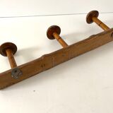 Vintage wooden wall coat rack 3 hooks bamboo rattan pattern