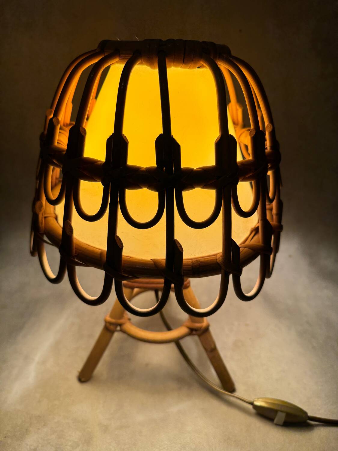 Mid-Century French Rattan and Wicker Table Lamps by Louis Sognot, 1960s,
