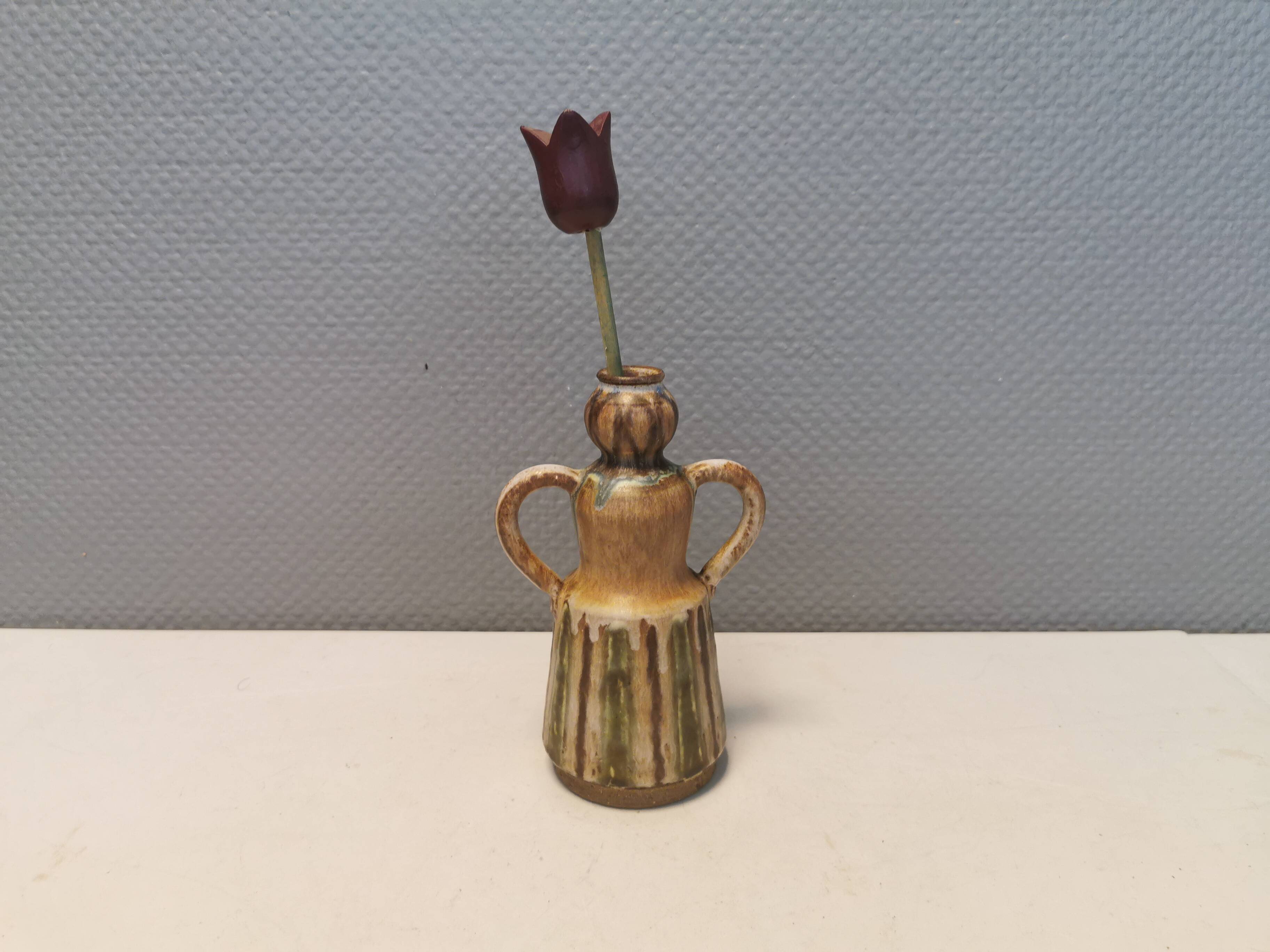 Beautiful ceramic vase in the shape of a lady, in multicolored glaze. Denmark 1970-80s