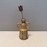 Beautiful ceramic vase in the shape of a lady, in multicolored glaze. Denmark 1970-80s