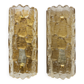 Paire d'appliques en verre et laiton par Carl Fagerlund pour Orrefors, 1960