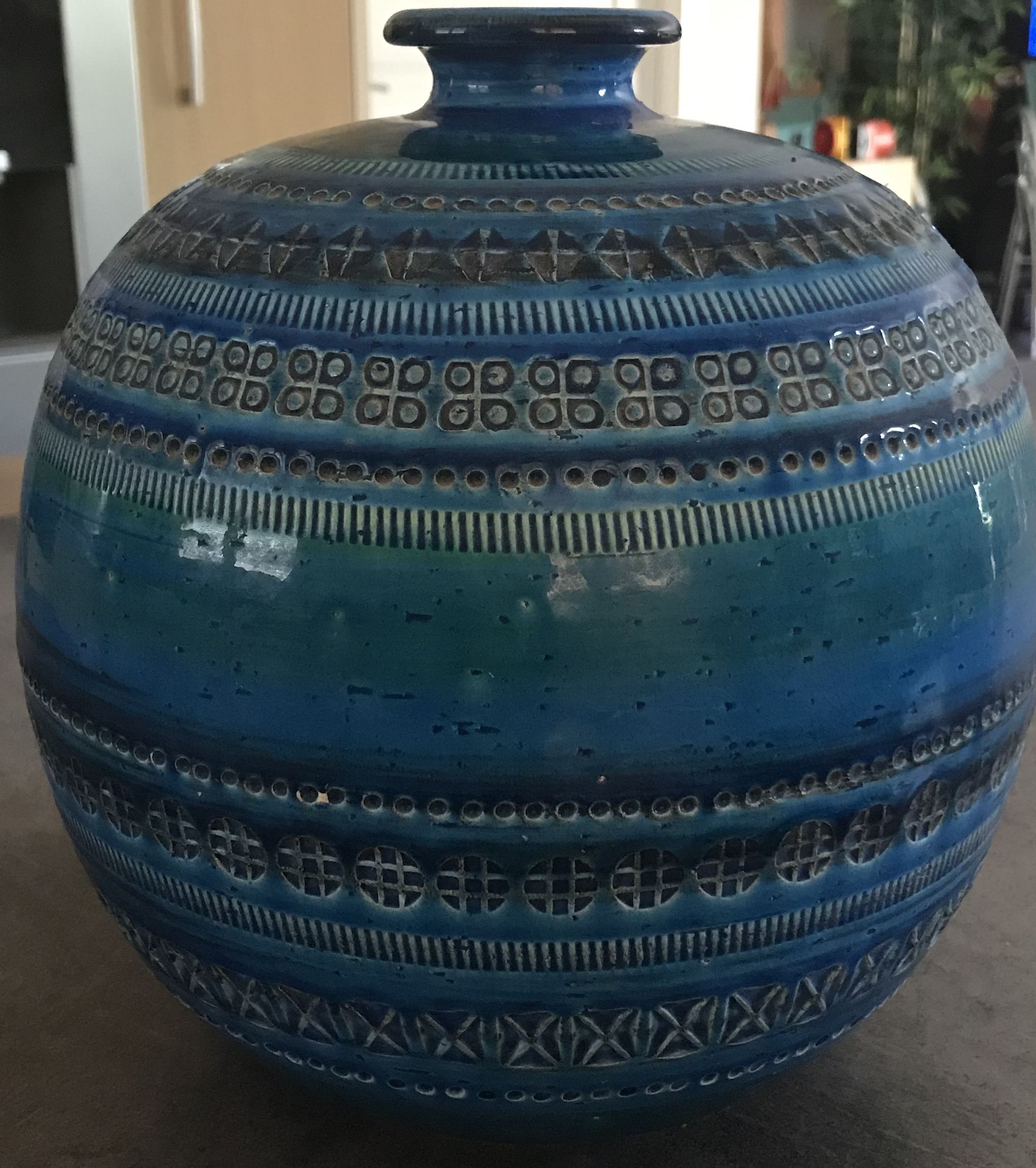 Vase ceramic blue Aldo Londi for Flavia Montelupo faïence vintage 60/70 italy