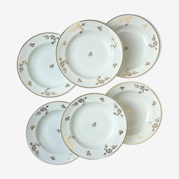 6 Hollow plates porcelain of LIMOGES golden white