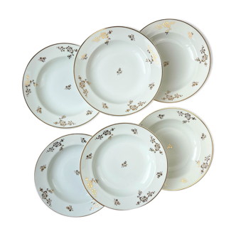 6 assiettes creuses porcelaine de Limoges blanche doré