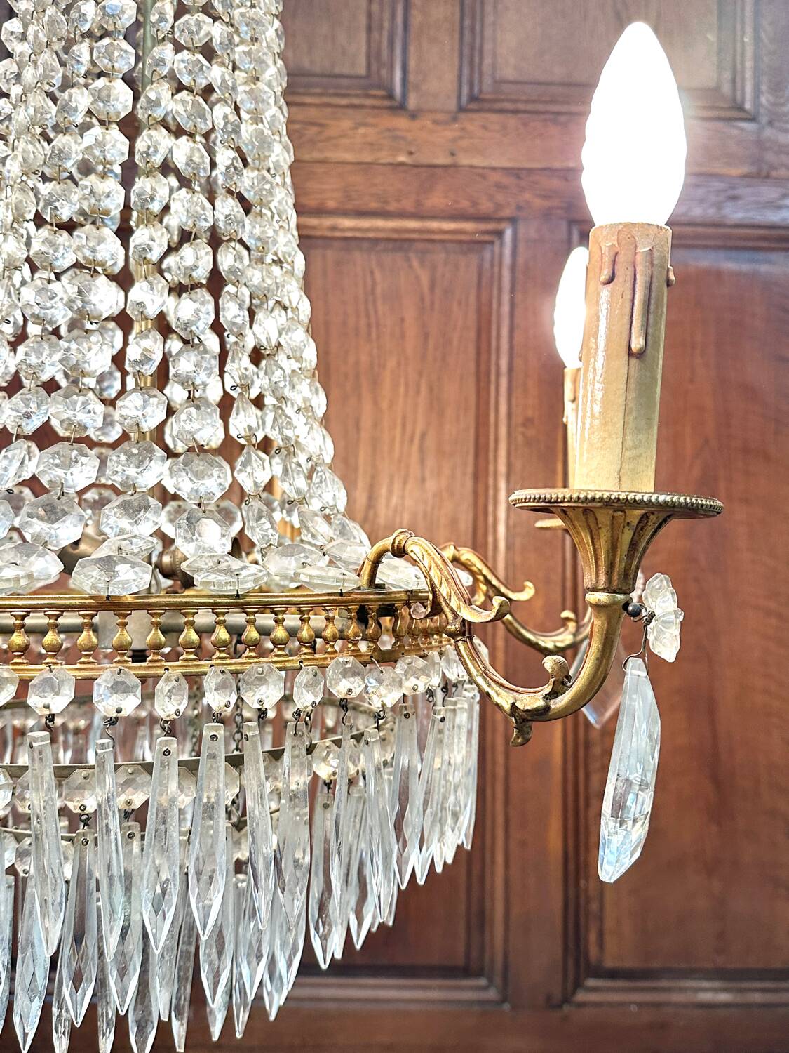 Louis XVI style hot air balloon chandelier with tassels