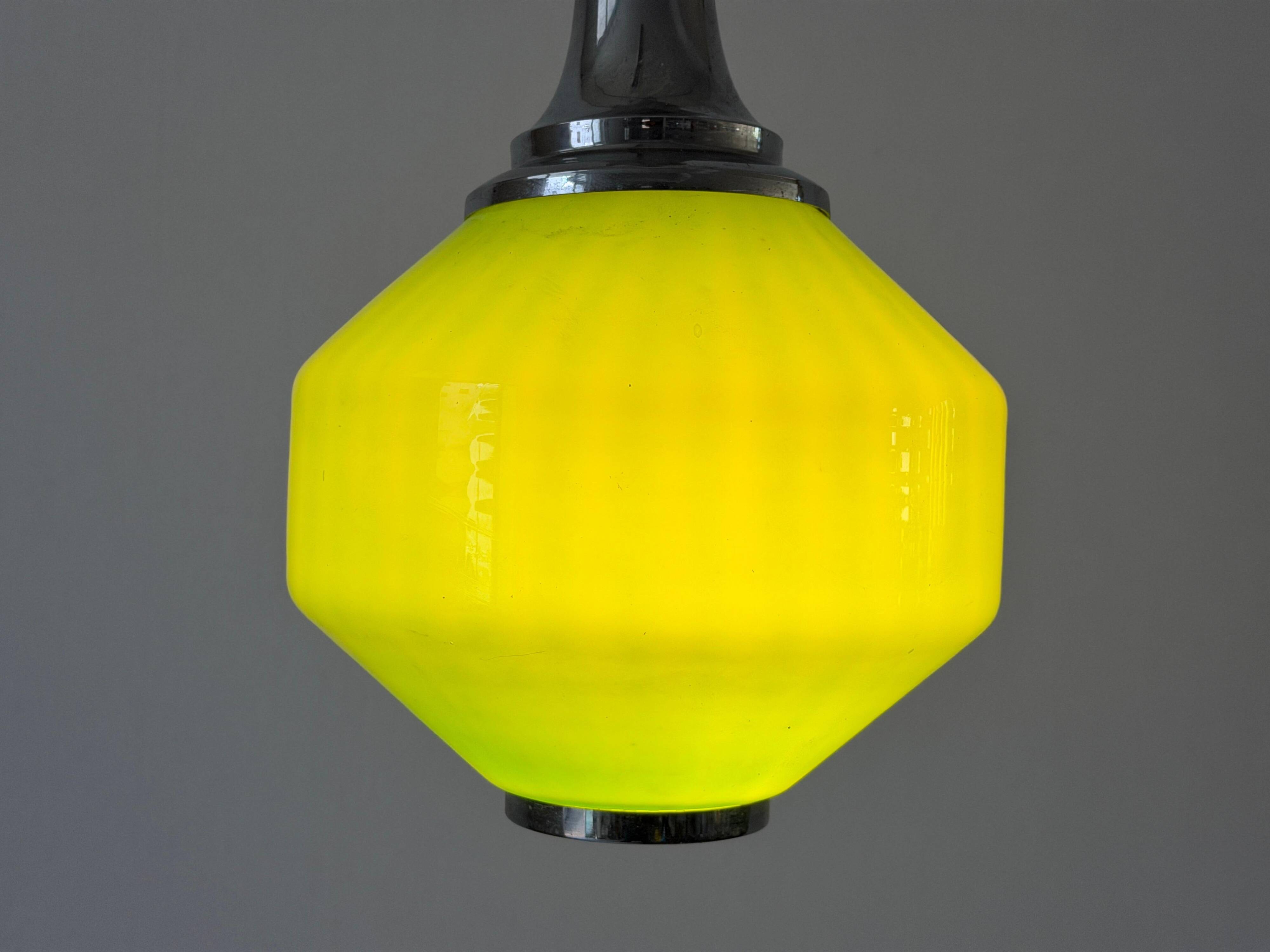 Green glass ceiling light with chrome frame, 1960s, Germany