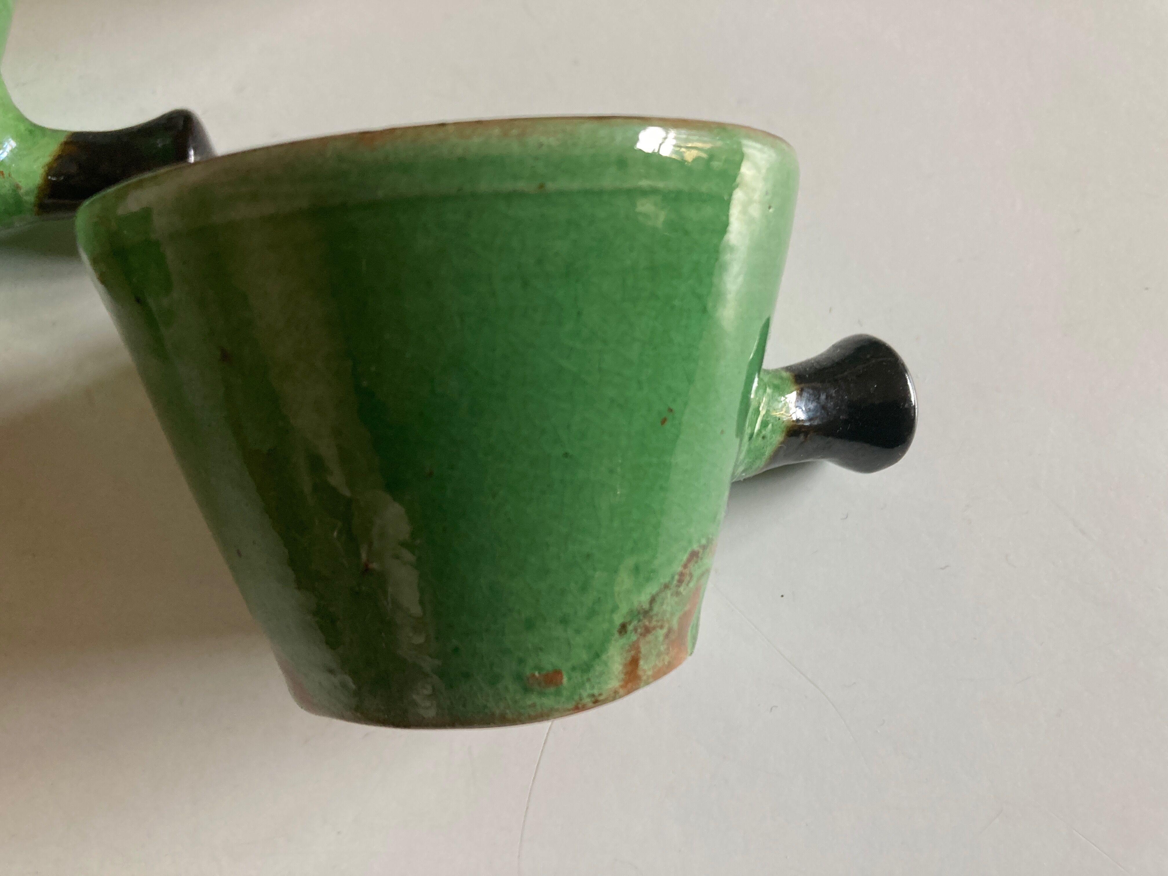 Set of 5 cups in green glazed clay Dieulefit 1960