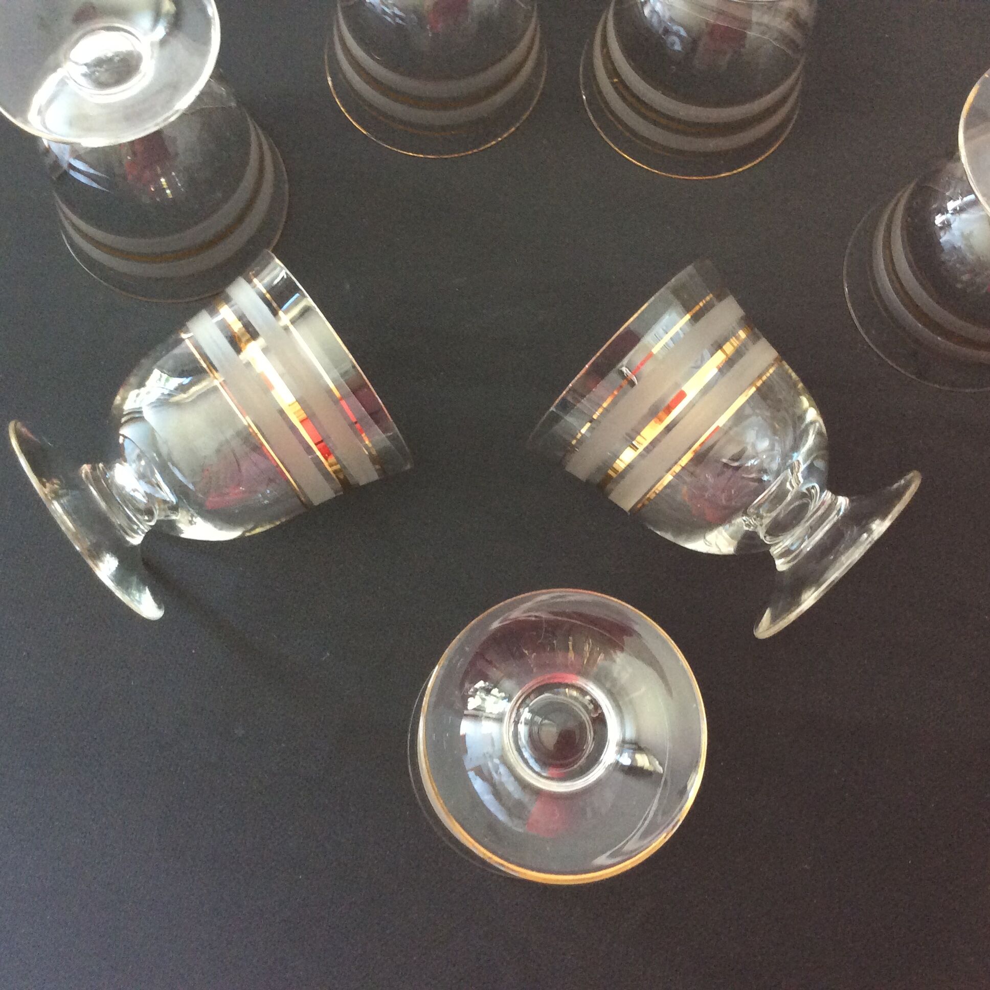 Fine glasses on pedestal with gold border - vintage