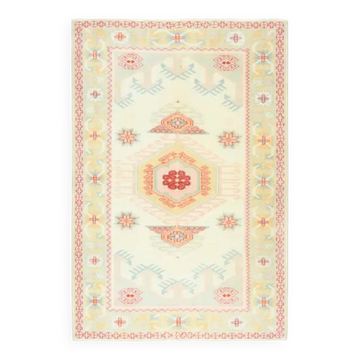 1970s vintage Turkish Oushak handmade wool cotton beige area rug 120x178