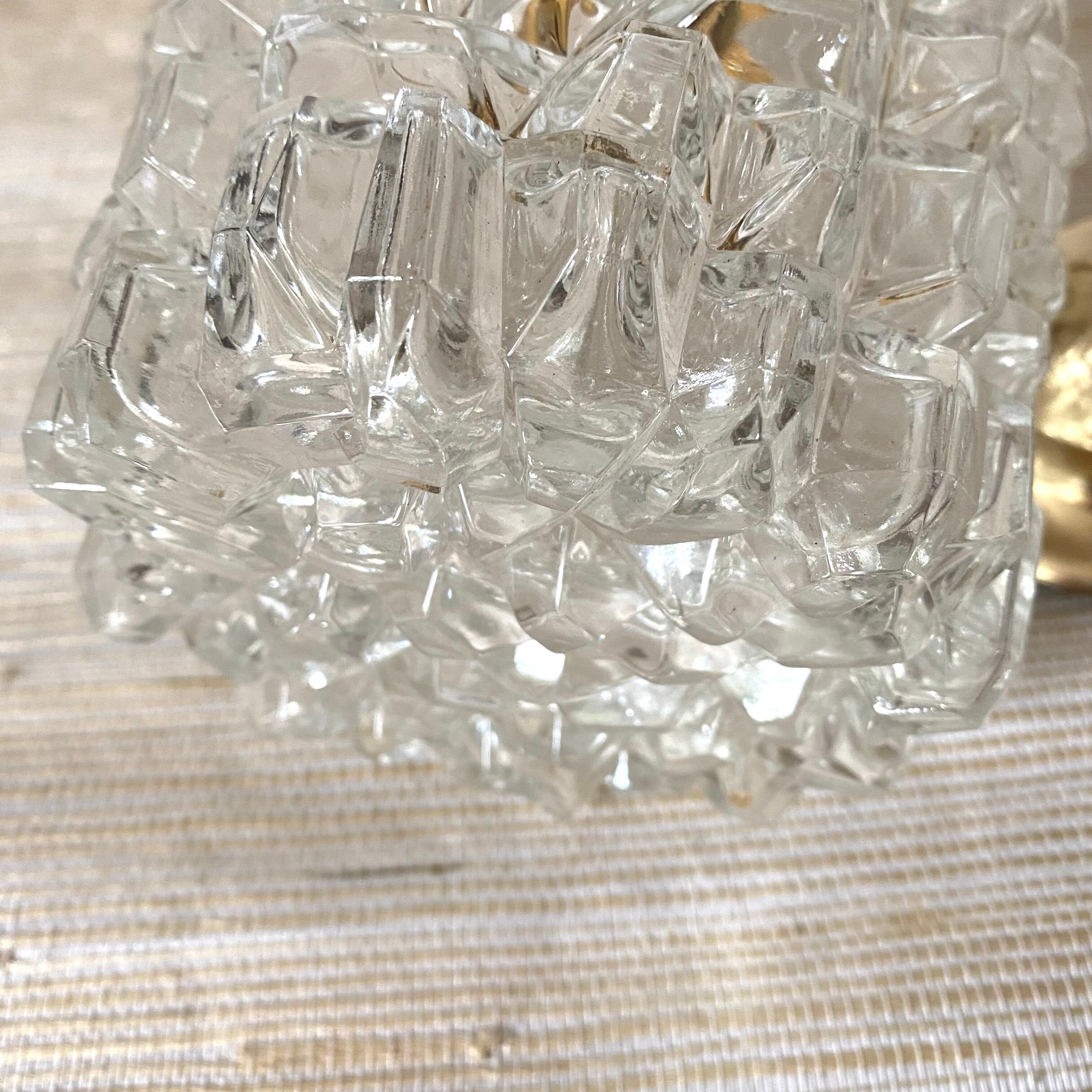 Suspension vintage en verre et métal doré