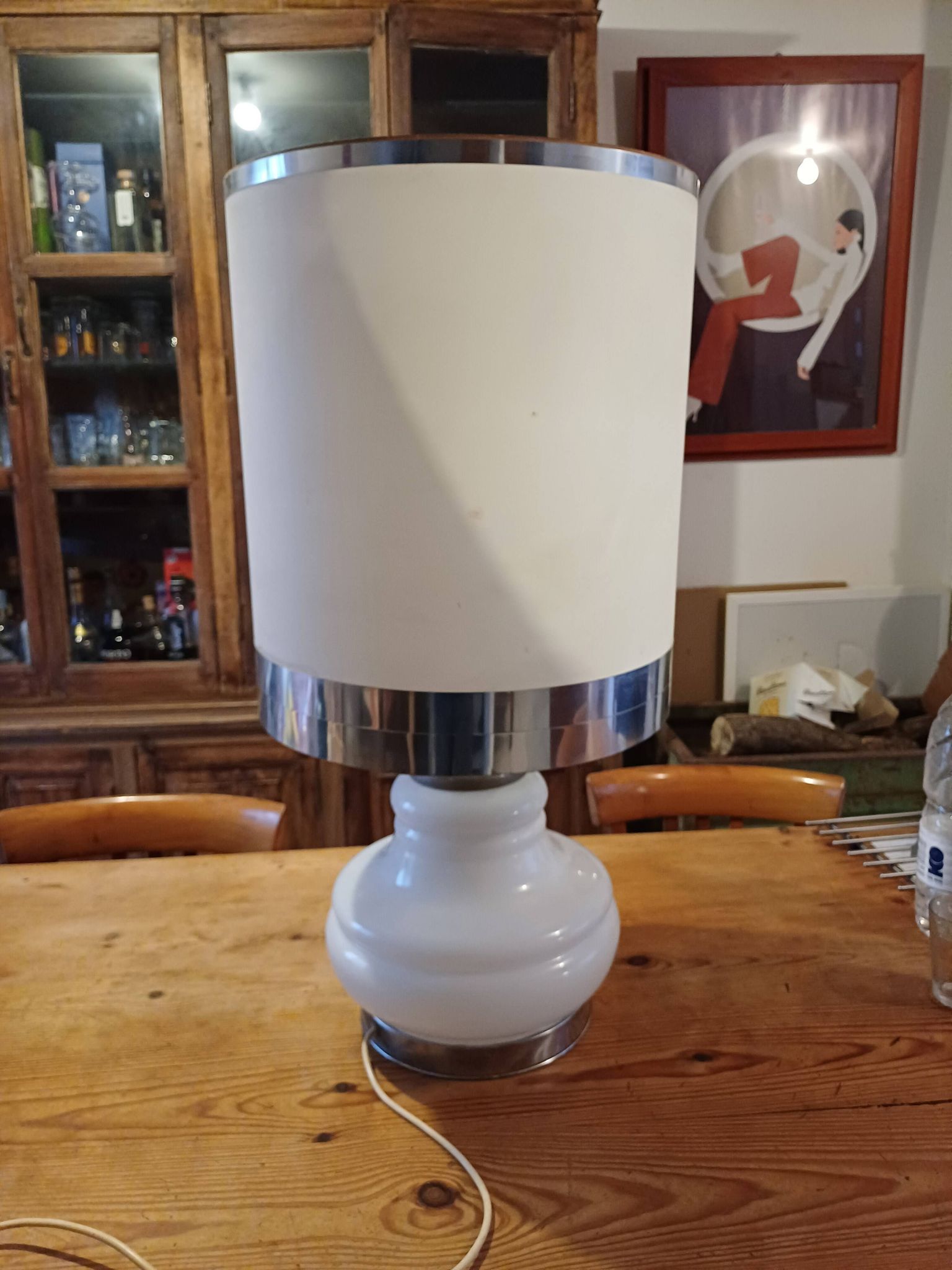 Vintage 1970s White Opaline Lamp