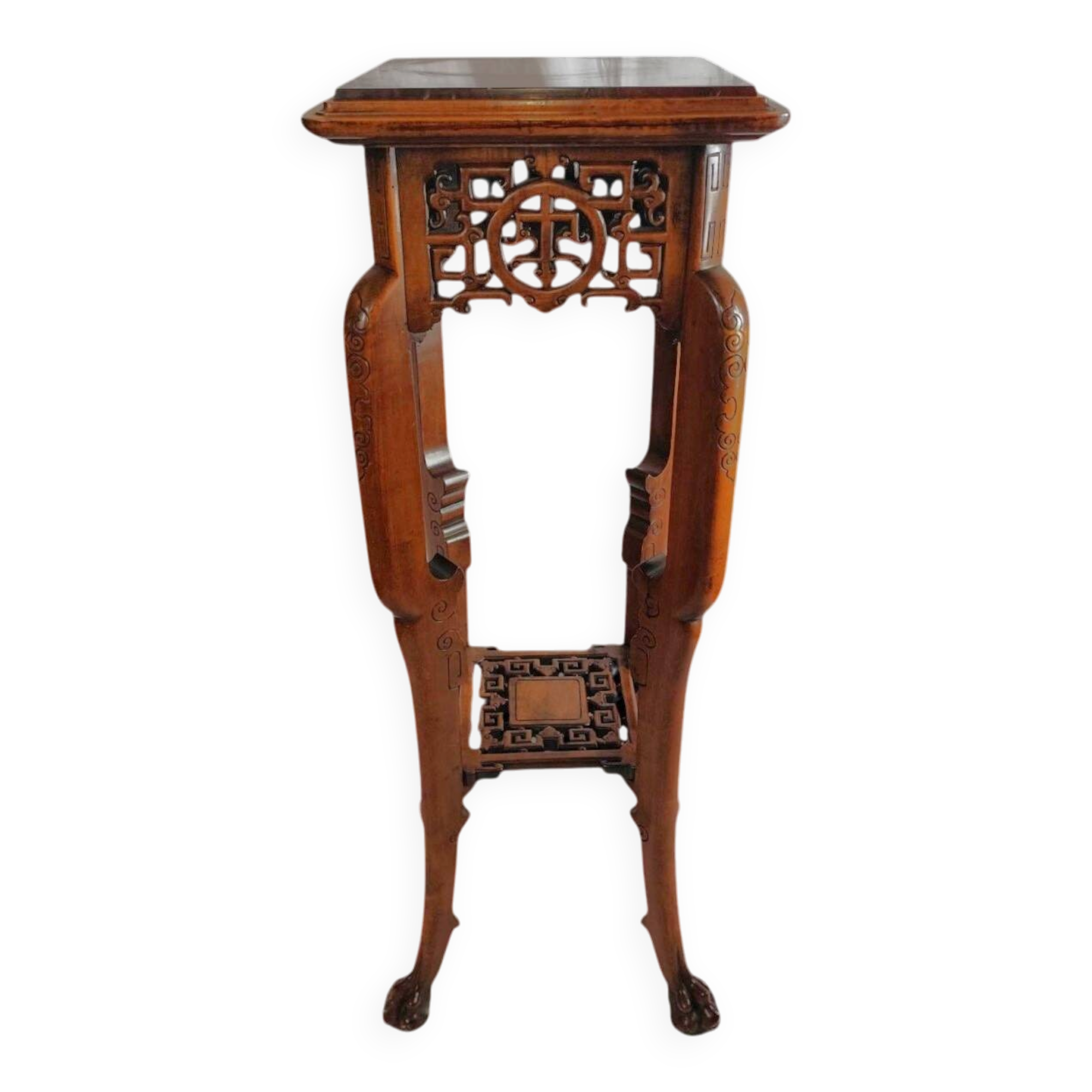 Rare Guéridon / Japonese Pedestal in Carved Wood by Gabriel Viardot