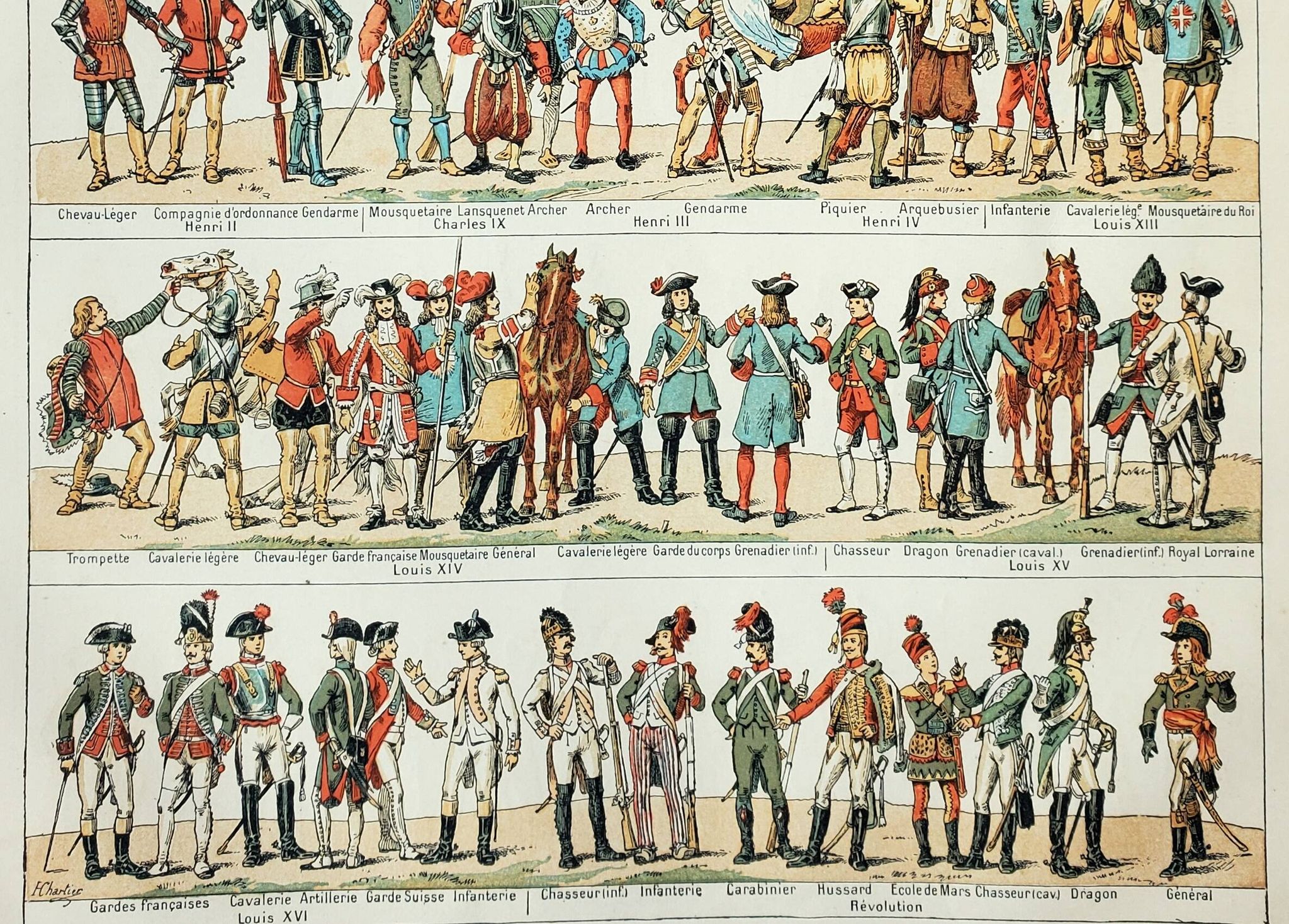 Old engraving 1898, Historical military costumes • Original and vintage lithograph